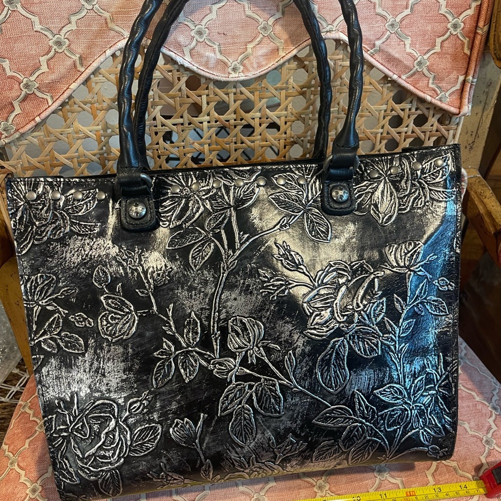 Patricia Nash Bark Leaves Black and Silver Women's Bag